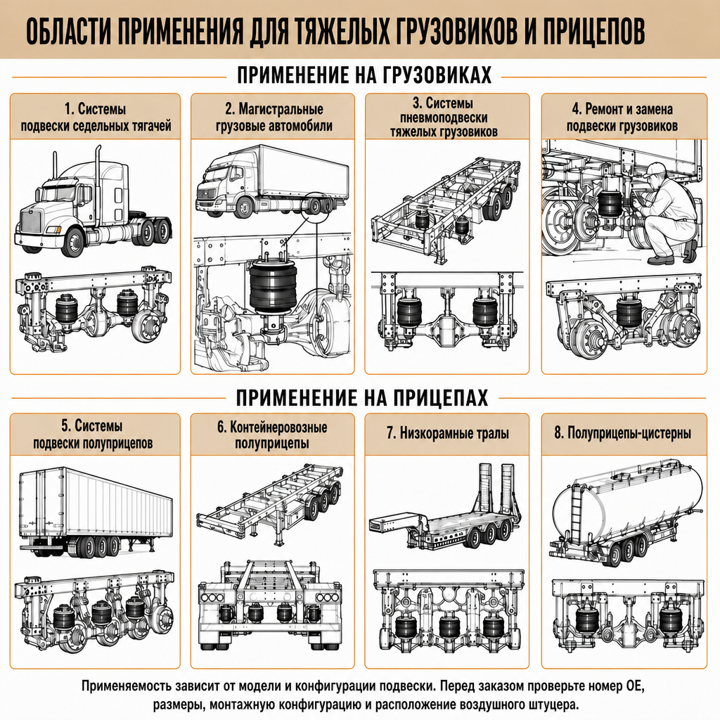 Пневморессоры для грузовых автомобилей и прицепов